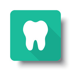 Flat white Tooth web icon on green button with drop shadow