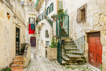 Fototapeta na wymiar Old buildings and houses of Matera town, Italy 