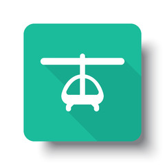 Flat white Helicopter web icon on green button with drop shadow