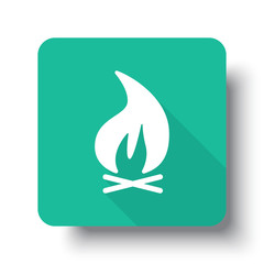 Flat white Bonfire web icon on green button with drop shadow