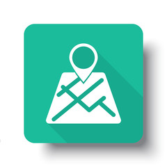 Flat white Map Pointer web icon on green button with drop shadow