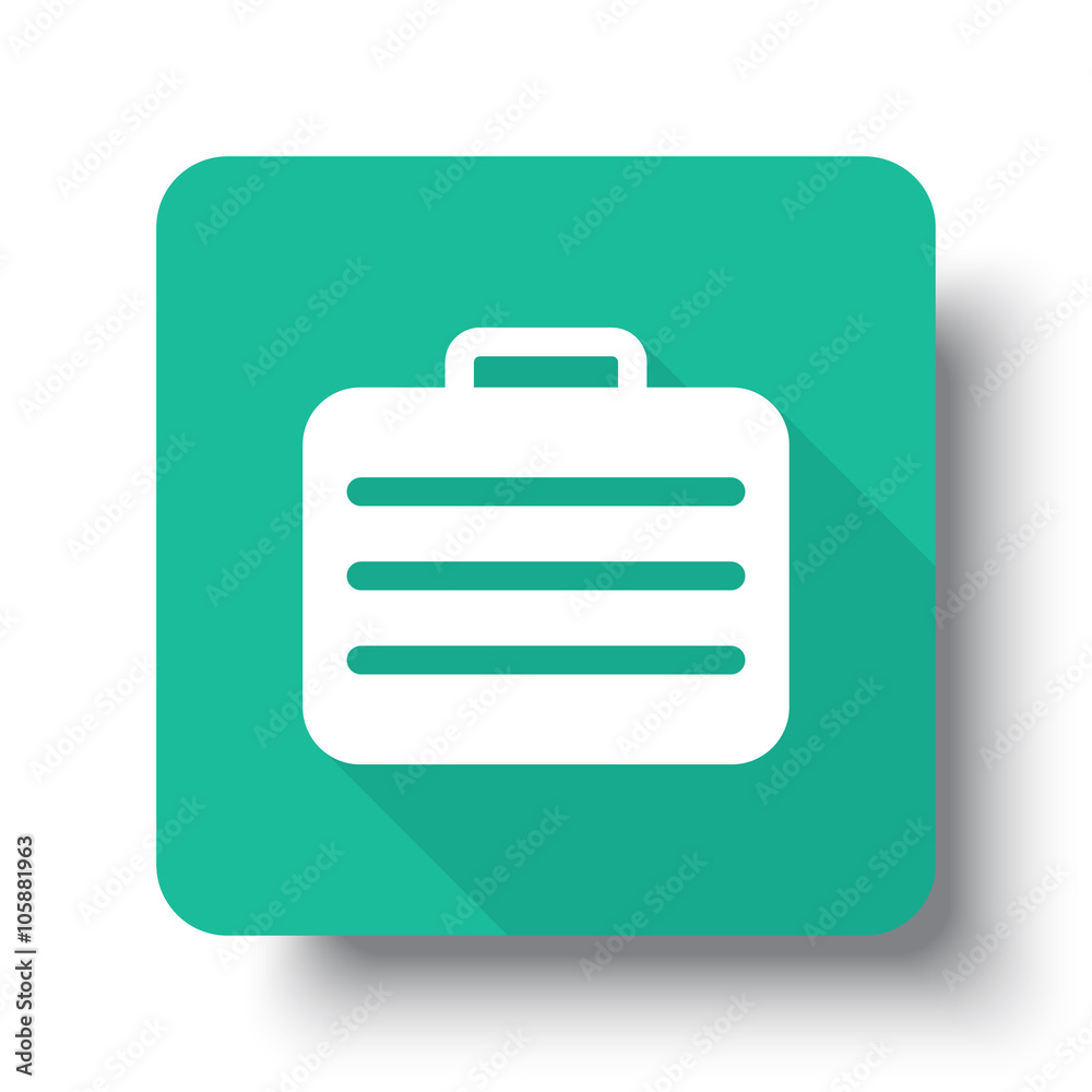 Wall mural flat white travel case web icon on green button with drop shadow