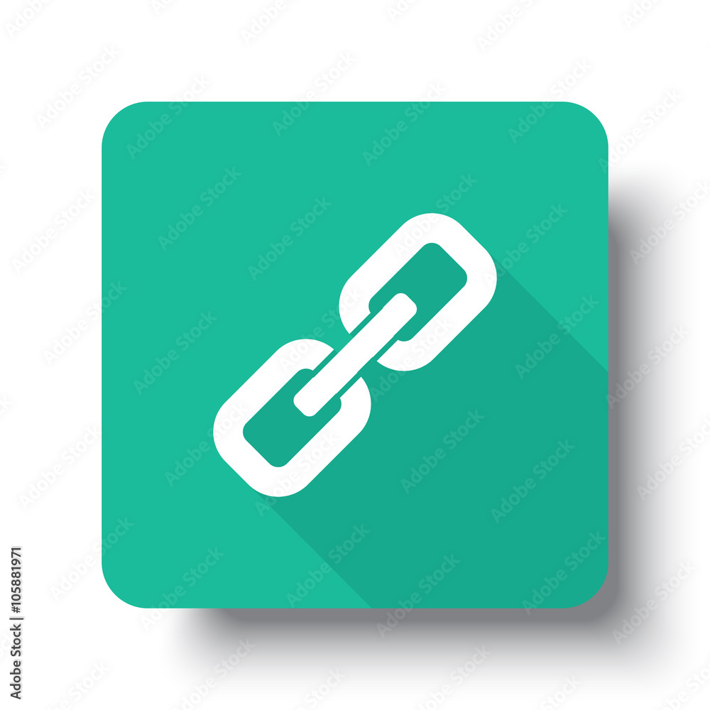 Wall mural flat white links web icon on green button with drop shadow
