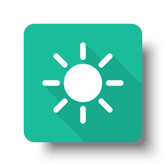 Flat white Sun web icon on green button with drop shadow