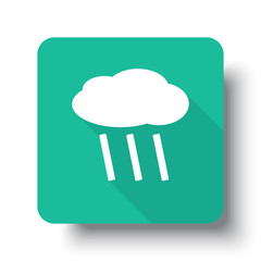 Flat white Rain web icon on green button with drop shadow