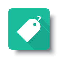 Flat white Tag web icon on green button with drop shadow
