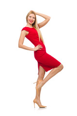 Naklejka premium Woman in red dress isolated on white