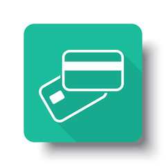 Flat white Credit Card Payment web icon on green button with dro