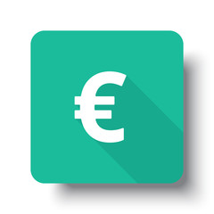 Flat white Euro web icon on green button with drop shadow