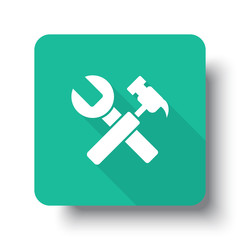 Flat white Service web icon on green button with drop shadow