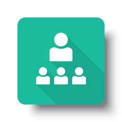 Flat white Organization web icon on green button with drop shado