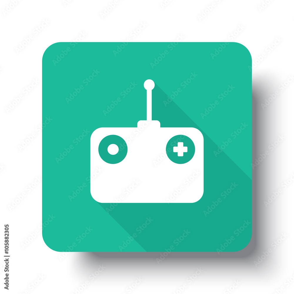Wall mural flat white radio control web icon on green button with drop shad