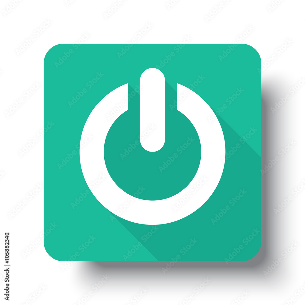 Wall mural flat white power web icon on green button with drop shadow