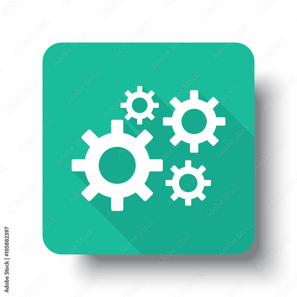 Wall mural flat white process web icon on green button with drop shadow
