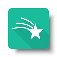 Flat white Shooting Star web icon on green button with drop shad