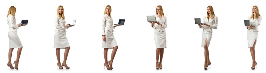 Businesswoman with laptop isolated on white background