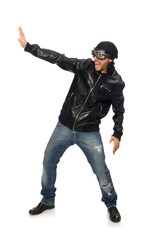 Young man with aviator glasses on white