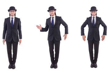 Businessman in vintage concept isolated on white