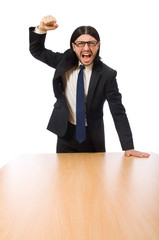 Young businessman swearing  isolated on white