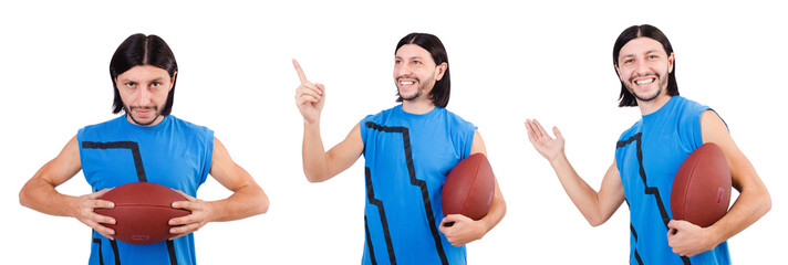 Young american football player on white