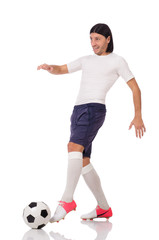 Fototapeta premium Young footballer isolated on the white