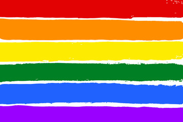 Gay and LGBT rainbow flag. Culture symbol. Handmade. Textured, made with acrylic paint and canvas. Grunge, isolated on white. 