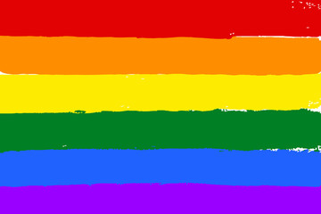 Gay and LGBT rainbow flag. Culture symbol. Handmade. Textured, made with acrylic paint and canvas. Grunge, isolated on white. 
