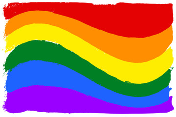 Gay and LGBT rainbow flag. Culture symbol. Handmade. Textured, made with acrylic paint and canvas. Grunge, isolated on white. 