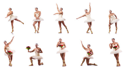 Man in ballet tutu isolated on white