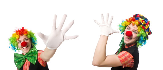 Female clown isolated on white