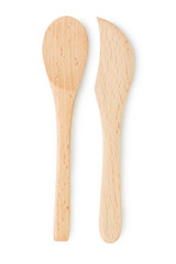 knife and spoon made from wooden on white background