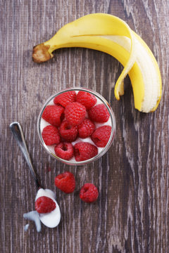 raspberries, banana and yogurt.