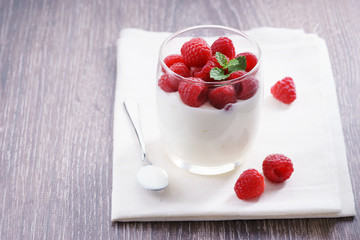raspberries and yogurt. fresh berries