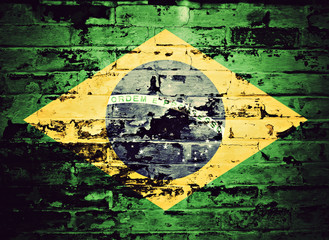 Fototapeta premium flag of Brazil painted on brick wall