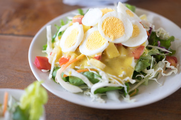 Healthy salad with boiled eggs