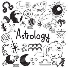 Astrology and fortunetelling doodle handwriting sketch sign and symbol in white isolated background paper used for presentation title or subject introduction, create by vector
