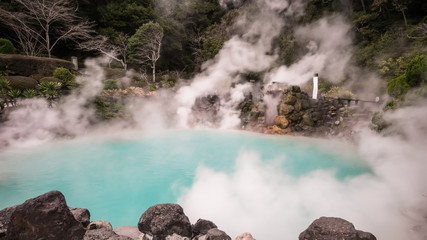 Naklejka premium The most beautiful Hot spring so called Sea Hell or blue pond in Beppu , Japan