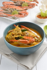 Crab meat coconut milk curry, Thai spicy soup cuisine