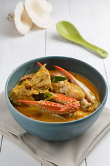 Crab meat coconut milk curry, Thai spicy soup cuisine