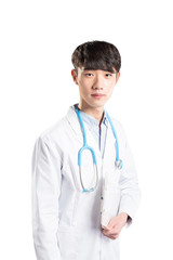 Fototapeta premium isolated young man doctor in white on white background