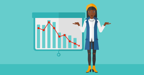 Woman with decreasing chart.