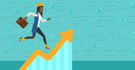 Woman running on growth graph. 