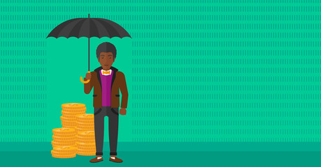 Man with umbrella protecting money.