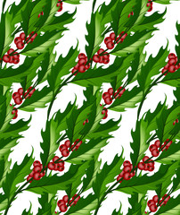 Seamless texture made of holly sprigs symbol of Christmas