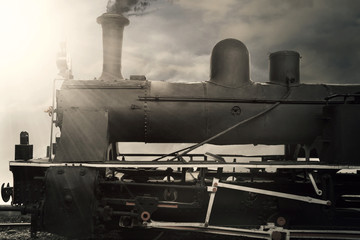 Fototapeta na wymiar Old steam train on the railway