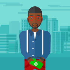 Man handcuffed for crime.