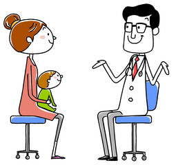 イラスト素材:医師と患者　母子