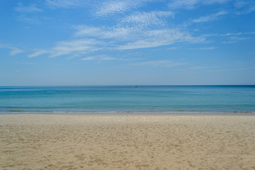 Fototapeta na wymiar Beautiful blue sky at Layan beach in Phuket Island,Thailand