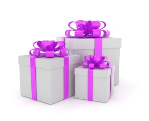 three gift boxes with bows isolated on white