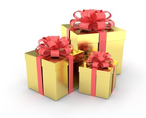 three gift boxes with bows isolated on white